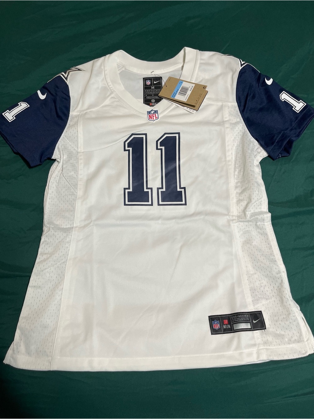 Nike White and Navy Women's #11 Football Jersey